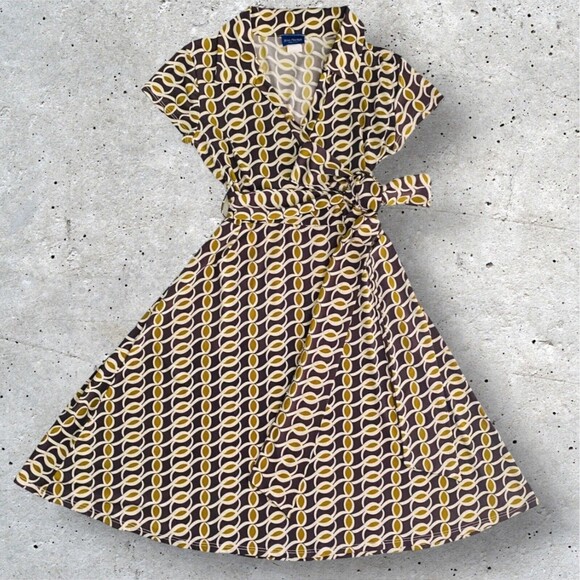 BLUE PAPAYA Womens Wrap Dress Sheer Fit & Flare Midi Olive Green/Brown Six Small - Picture 1 of 11